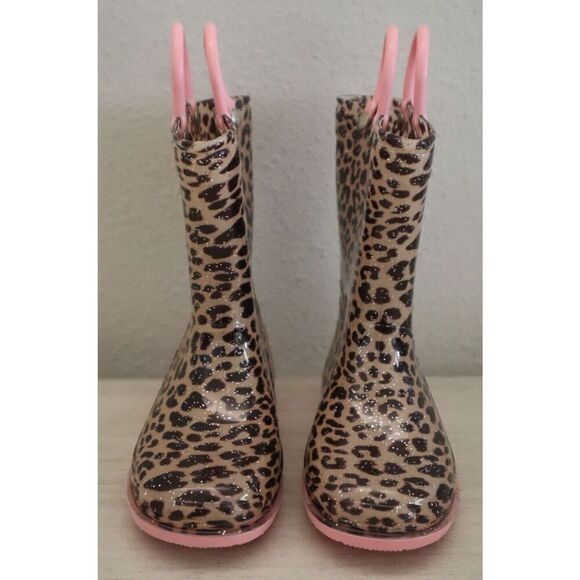 Zoogs Toddler Girl's Sz 8 Tan & Pink Leopard Print Rain Boots - Picture 2 of 9